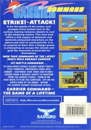 Box back cover for Carrier Command on the Commodore Amiga.