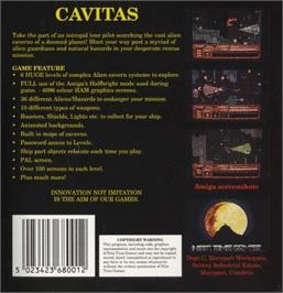Box back cover for Cavitas on the Commodore Amiga.
