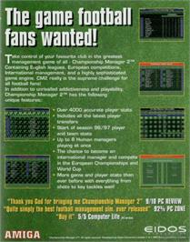 Box back cover for Championship Manager 2 on the Commodore Amiga.
