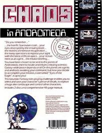 Box back cover for Chaos In Andromeda - Eyes Of The Eagle on the Commodore Amiga.