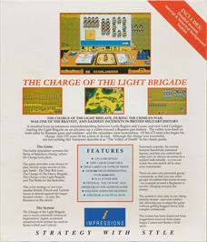 Box back cover for Charge of the Light Brigade on the Commodore Amiga.