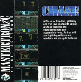 Box back cover for Chase on the Commodore Amiga.