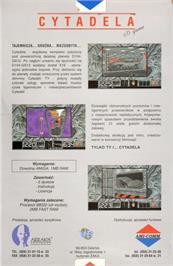 Box back cover for Citadel on the Commodore Amiga.