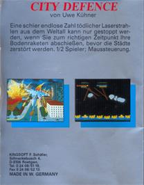 Box back cover for City Defence on the Commodore Amiga.