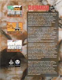 Box back cover for Cliffhanger on the Commodore Amiga.