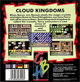 Box back cover for Cloud Kingdoms on the Commodore Amiga.