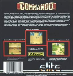 Box back cover for Commando on the Commodore Amiga.