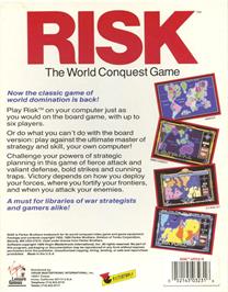 Box back cover for Computer Edition of Risk: The World Conquest Game on the Commodore Amiga.