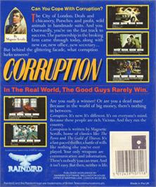 Box back cover for Corruption on the Commodore Amiga.