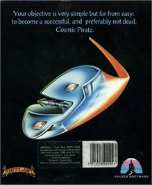 Box back cover for Cosmic Pirate on the Commodore Amiga.