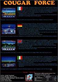 Box back cover for Cougar Force on the Commodore Amiga.