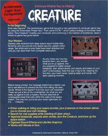 Box back cover for Creature on the Commodore Amiga.