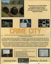 Box back cover for Crime City on the Commodore Amiga.