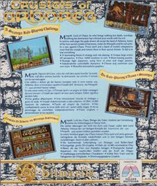 Box back cover for Crystals of Arborea on the Commodore Amiga.