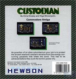 Box back cover for Custodian on the Commodore Amiga.