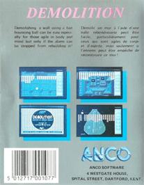 Box back cover for Demolition on the Commodore Amiga.