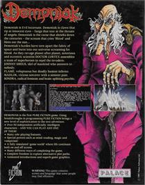 Box back cover for Demoniak on the Commodore Amiga.