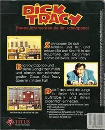 Box back cover for Dick Tracy: The Crime-Solving Adventure on the Commodore Amiga.