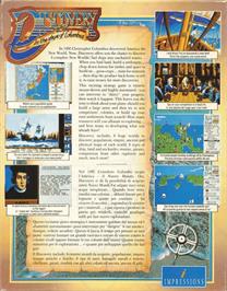 Box back cover for Discovery: In the Steps of Columbus on the Commodore Amiga.