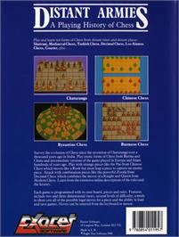 Box back cover for Distant Armies - A Playing History Of Chess on the Commodore Amiga.