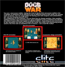 Box back cover for Dogs Of War on the Commodore Amiga.