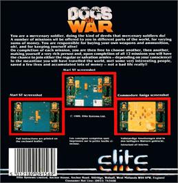 Box back cover for Dogs of War on the Commodore Amiga.