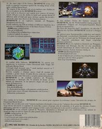 Box back cover for Dominium on the Commodore Amiga.