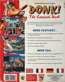 Box back cover for Donk!: The Samurai Duck on the Commodore Amiga.