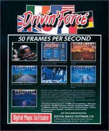 Box back cover for Drivin' Force on the Commodore Amiga.