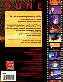 Box back cover for Dune on the Commodore Amiga.