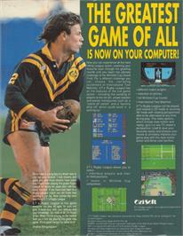 Box back cover for E.t.'s Rugby League on the Commodore Amiga.