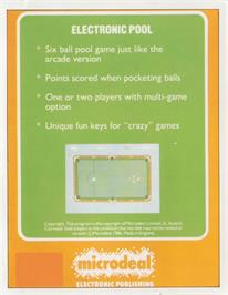 Box back cover for Electronic Pool on the Commodore Amiga.