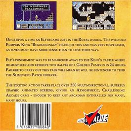Box back cover for Elf (ocean) on the Commodore Amiga.