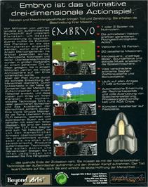 Box back cover for Embryo on the Commodore Amiga.