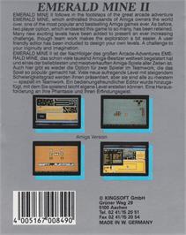 Box back cover for Emerald Mine 2 on the Commodore Amiga.