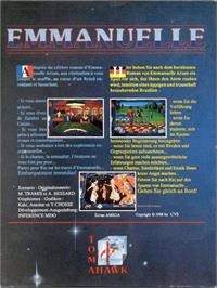 Box back cover for Emmanuelle: A Game of Eroticism on the Commodore Amiga.