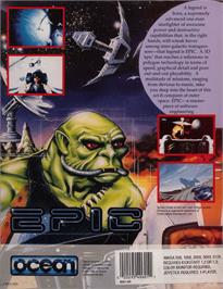 Box back cover for Epic on the Commodore Amiga.