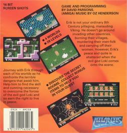 Box back cover for Erik on the Commodore Amiga.