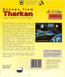 Box back cover for Escape From Tharkan on the Commodore Amiga.