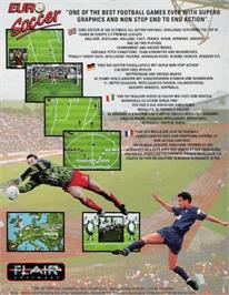 Box back cover for Euro Soccer on the Commodore Amiga.