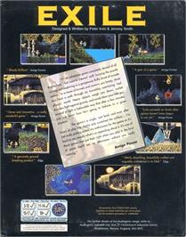 Box back cover for Exile on the Commodore Amiga.