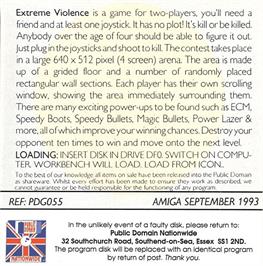 Box back cover for Extreme Violence on the Commodore Amiga.