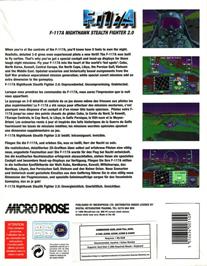 Box back cover for F-117A Nighthawk Stealth Fighter 2.0 on the Commodore Amiga.