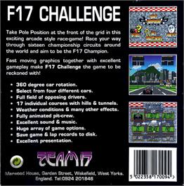 Box back cover for F17 Challenge on the Commodore Amiga.