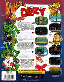 Box back cover for Fantastic Dizzy on the Commodore Amiga.