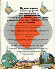 Box back cover for Fatman - The Caped Consumer on the Commodore Amiga.