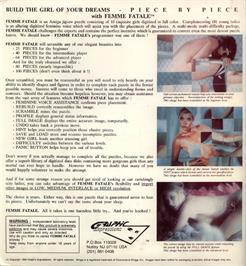 Box back cover for Femme Fatale on the Commodore Amiga.
