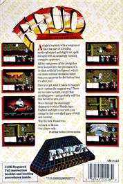 Box back cover for Feud on the Commodore Amiga.