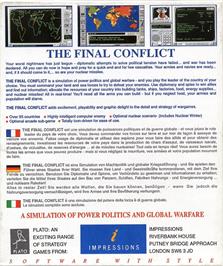 Box back cover for Final Conflict on the Commodore Amiga.