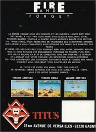 Box back cover for Fire and Forget on the Commodore Amiga.